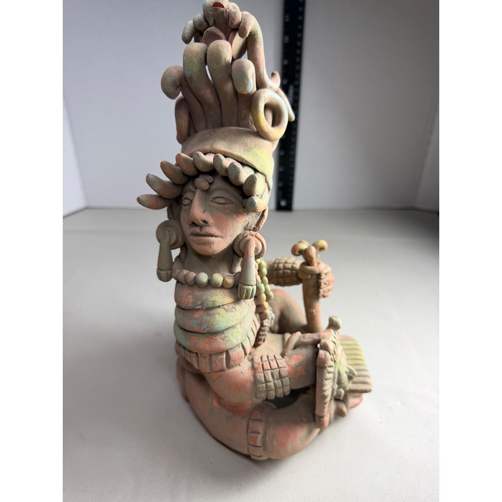 Mayan Clay Sculpture Hecho en Mexico Terracotta Folk Art Figurine 12 inch